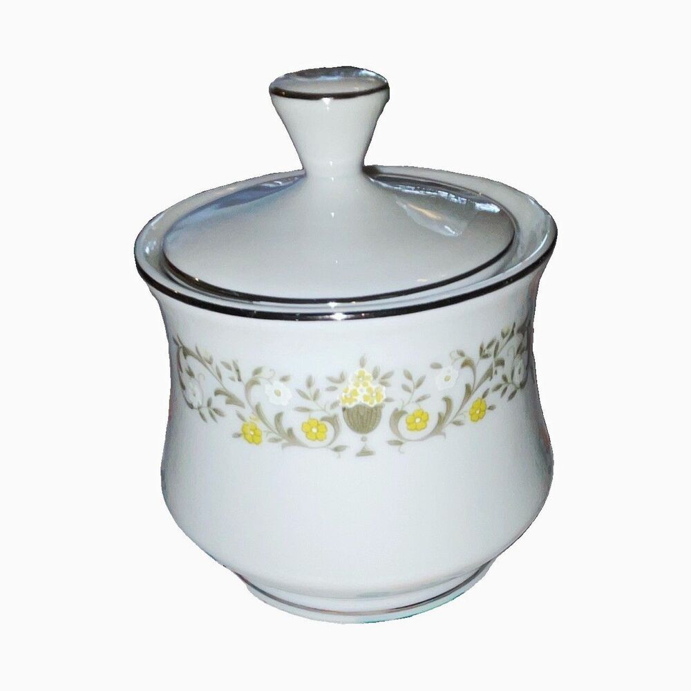 Sterling Florentine Floral Fine China Lidded Sugar Bowl White/Gray/Yellow